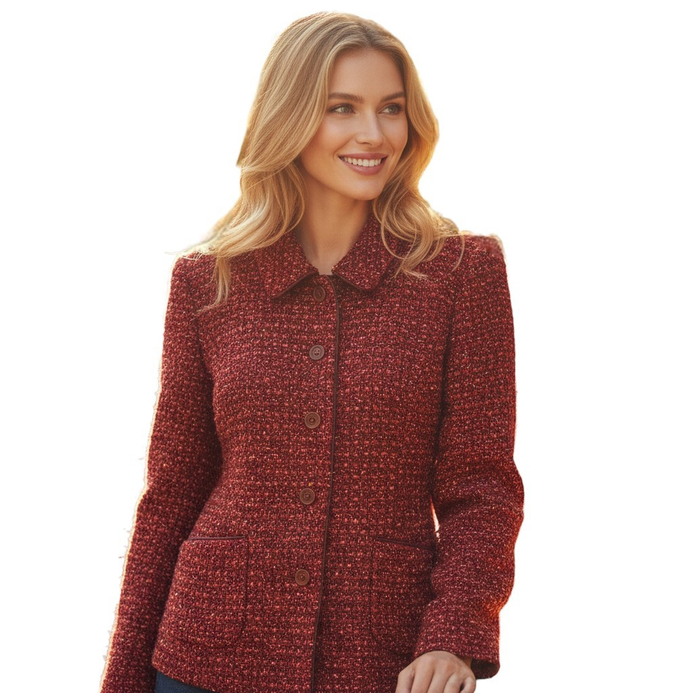 Doncaster Tweed Blazer Jacket 12 Orange Quiet Luxury Old Money Academia Preppy